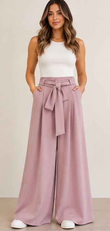 Pantalonr palazzo malva con cintura Maryley