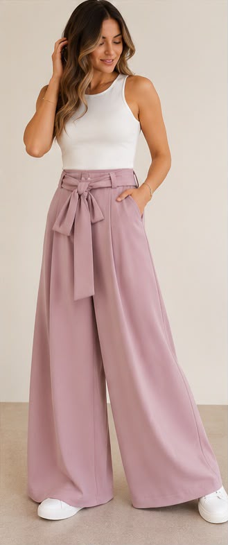 Pantalonr palazzo malva con cintura Maryley