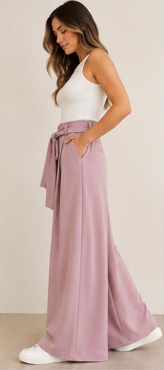 Pantalonr palazzo malva con cintura Maryley